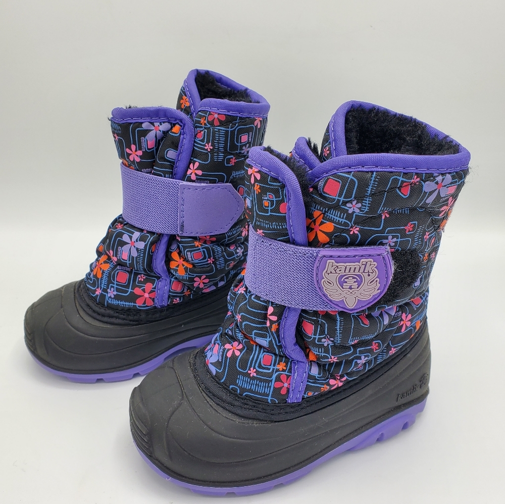 Kamik Snowbug Floral Faux Fur Waterproof Snow Boot Shoe Velcro Toddler 6 Purple